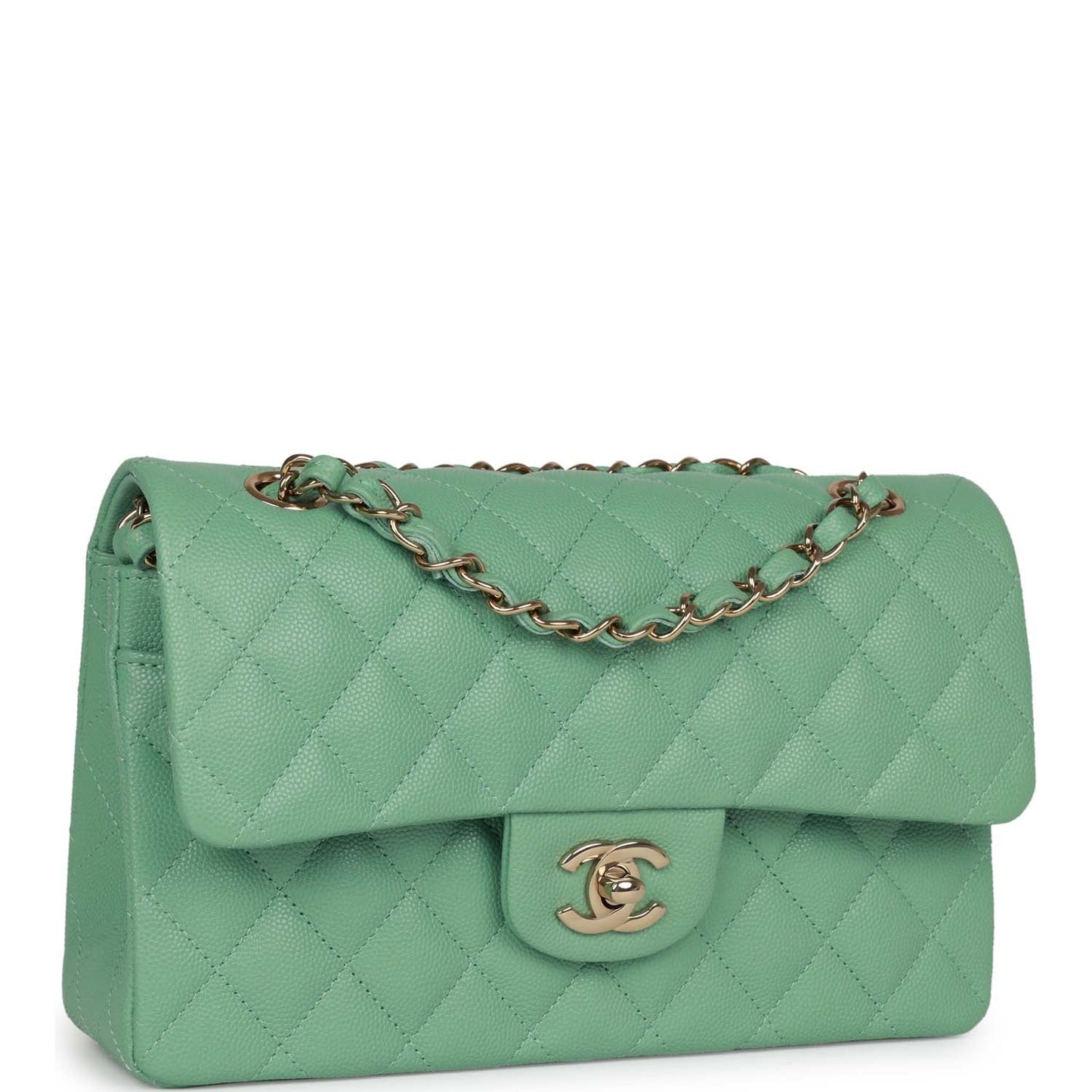 Chanel bagSmall Classic Double Flap Green Caviar Light Gold Hardware