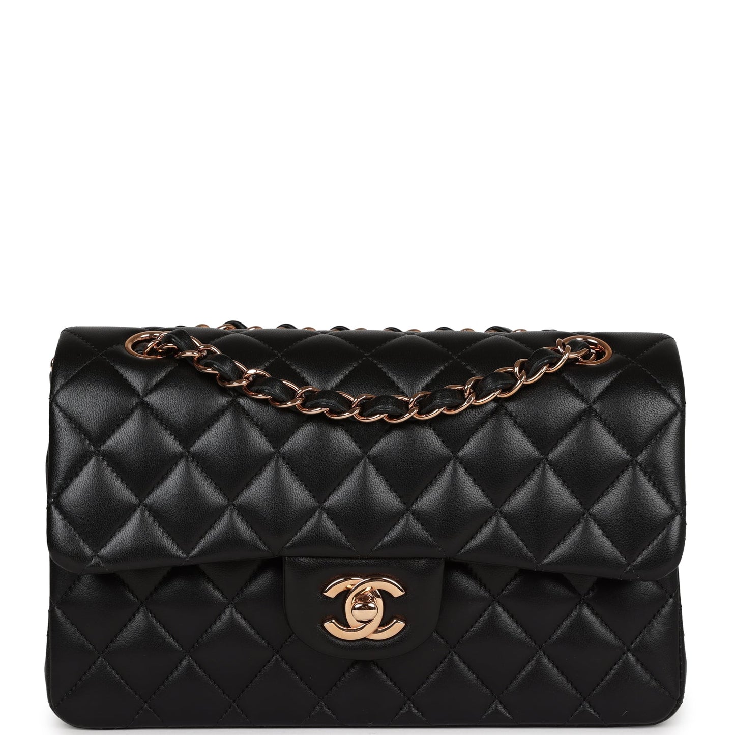 Chanel a bag Small Classic Double Flap Bag Black Lambskin Rose Gold Hardware