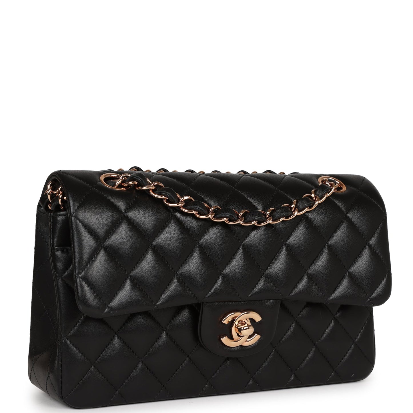 Chanel a bag Small Classic Double Flap Bag Black Lambskin Rose Gold Hardware