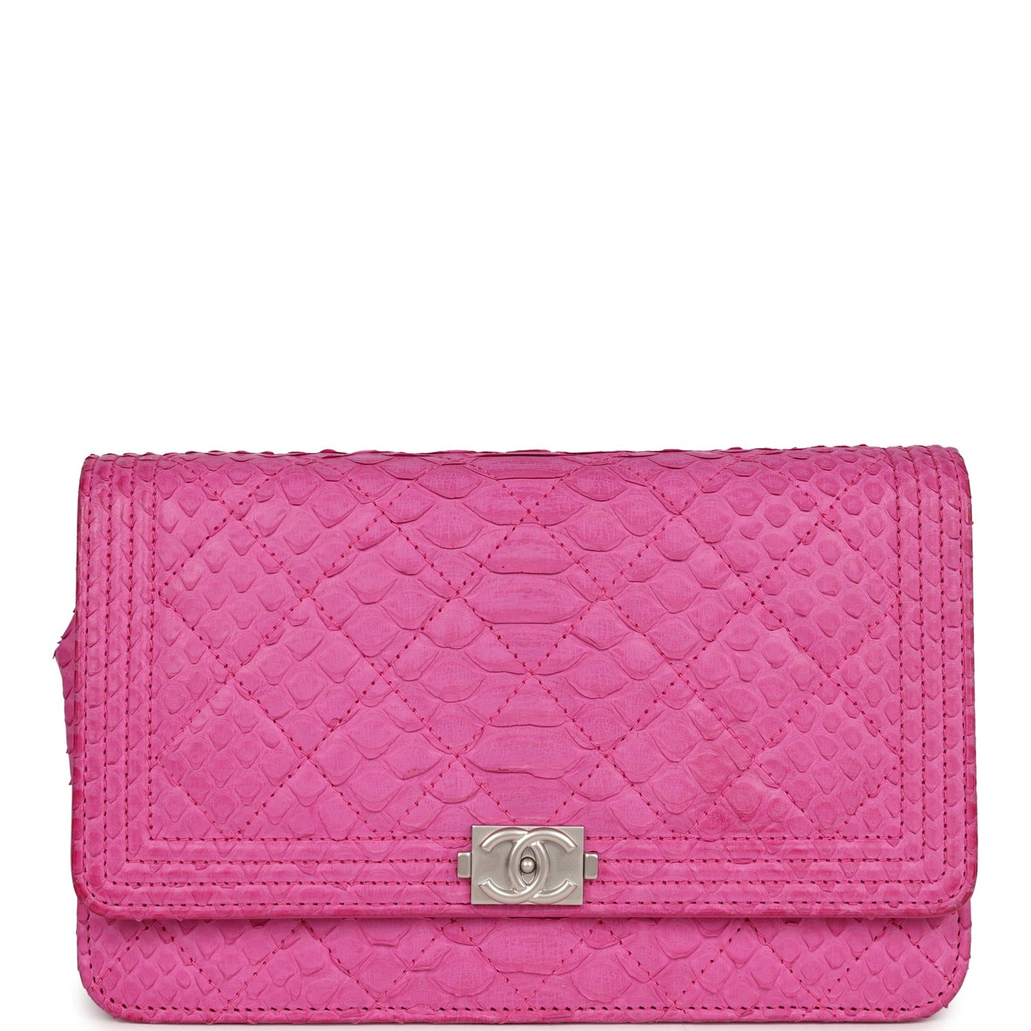 Chanel Boy Wallet On Chain WOC Hot Pink Python Brushed Silver Hardware