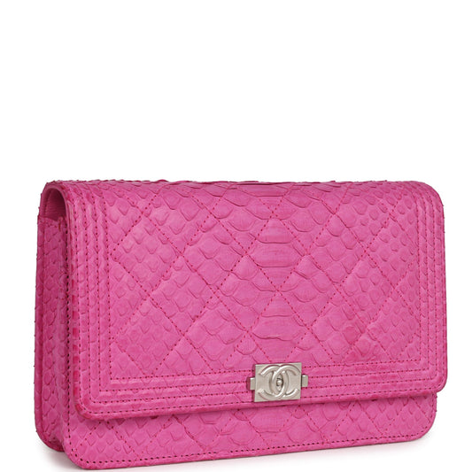 Chanel Boy Wallet On Chain WOC Hot Pink Python Brushed Silver Hardware