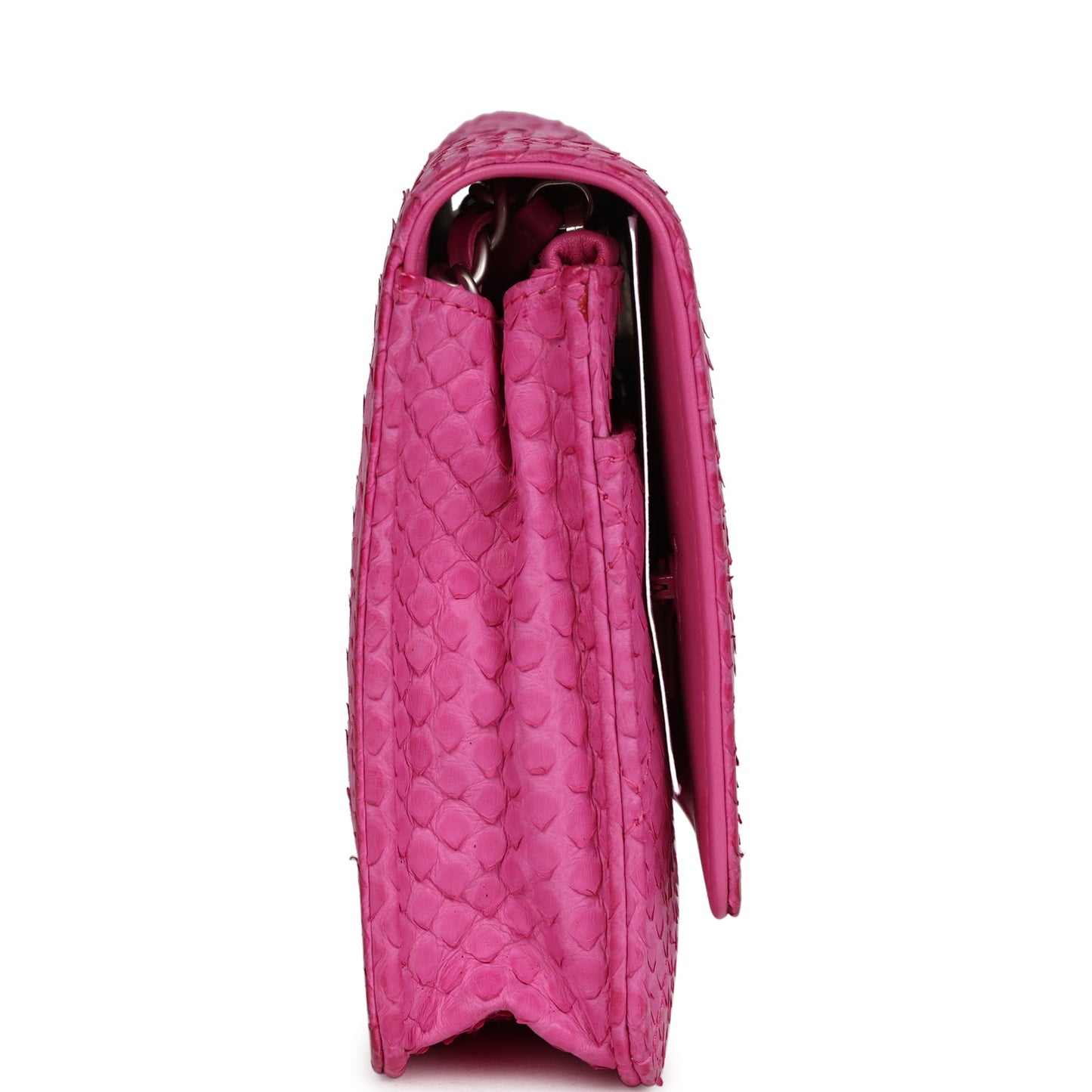 Chanel Boy Wallet On Chain WOC Hot Pink Python Brushed Silver Hardware