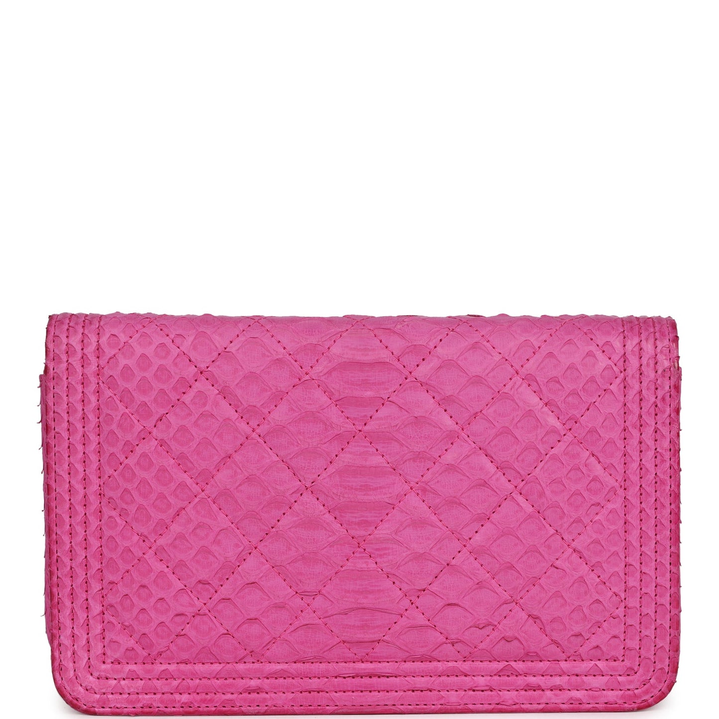 Chanel Boy Wallet On Chain WOC Hot Pink Python Brushed Silver Hardware