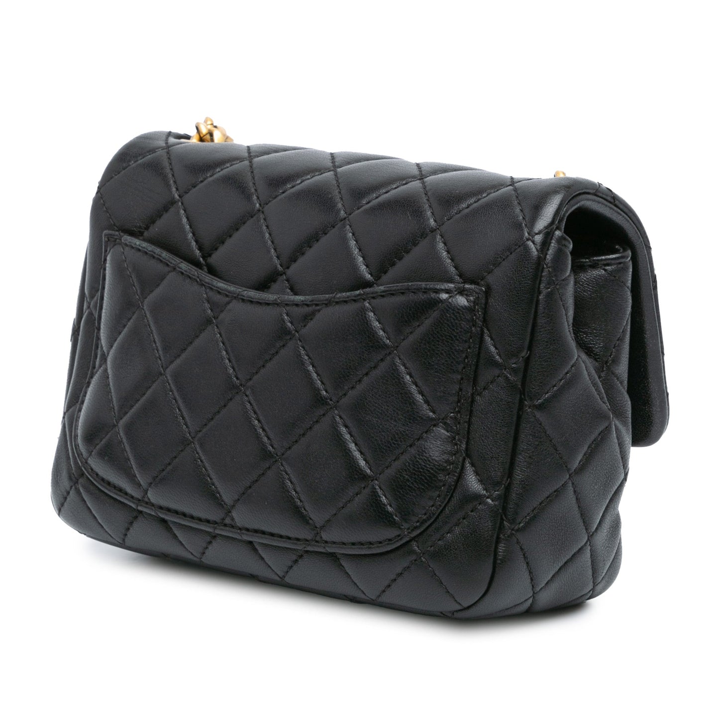 Black Chanel Mini Square Lambskin Pearl Samba Flap Crossbody Bag