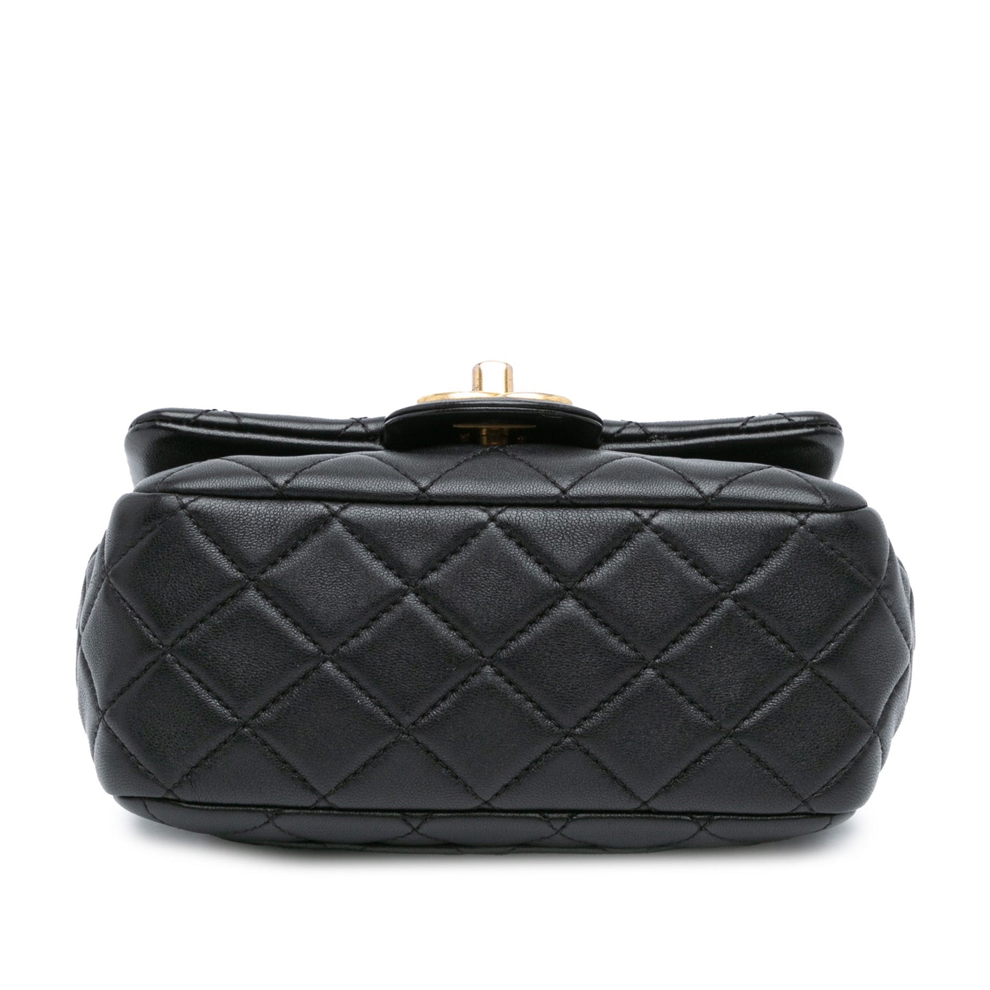 Black Chanel Mini Square Lambskin Pearl Samba Flap Crossbody Bag