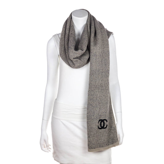 Chanel Beige & Black Cashmere and Silk CC Stole