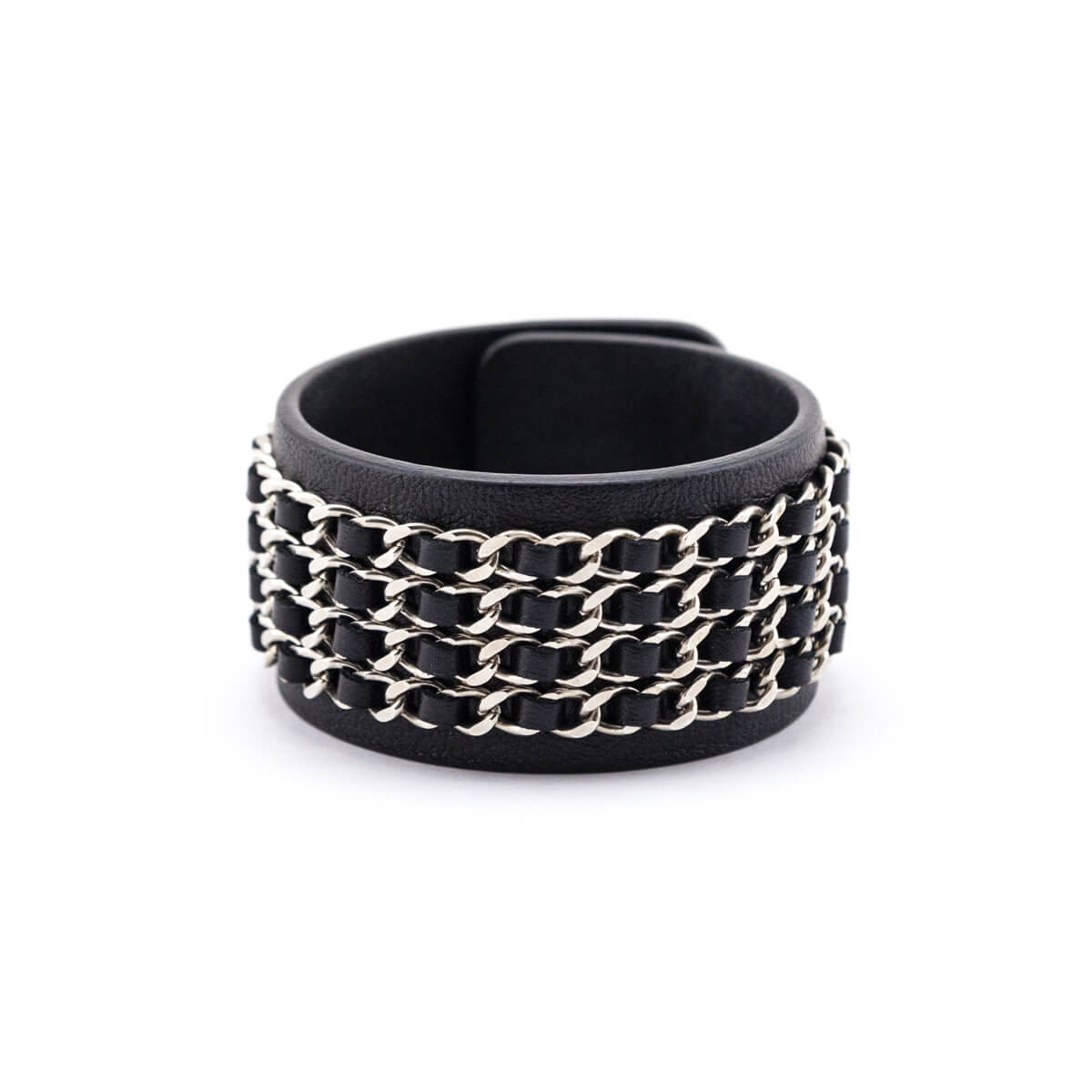 Chanel Black Leather Chain Turnlock CC Bracelet