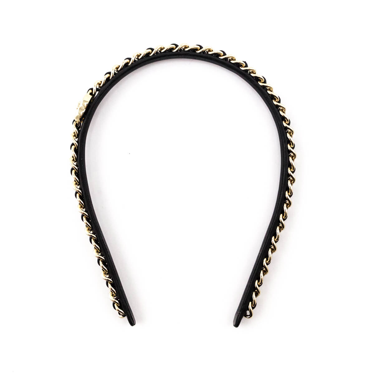 Chanel Black Leather & Chain Headband
