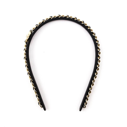 Chanel Black Leather & Chain Headband