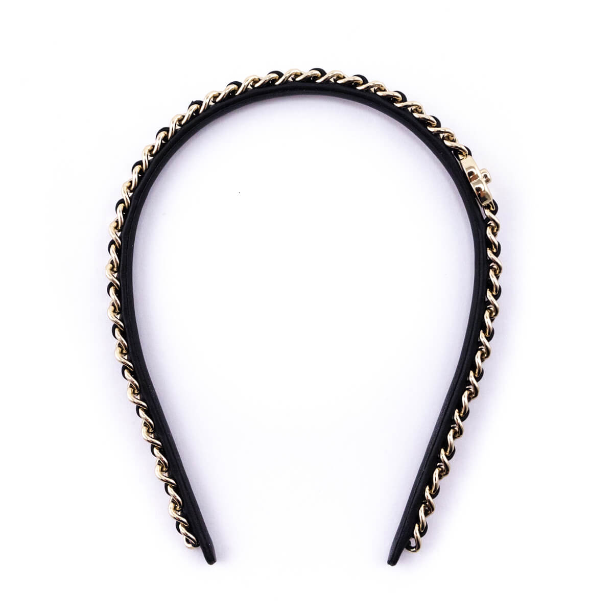 Chanel Black Leather & Chain Headband