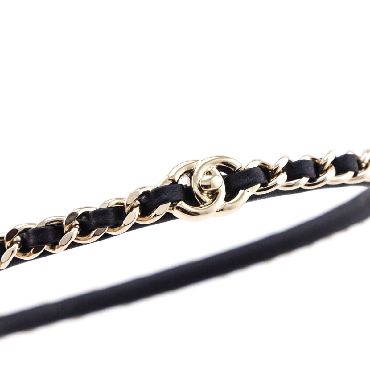 Chanel Black Leather & Chain Headband