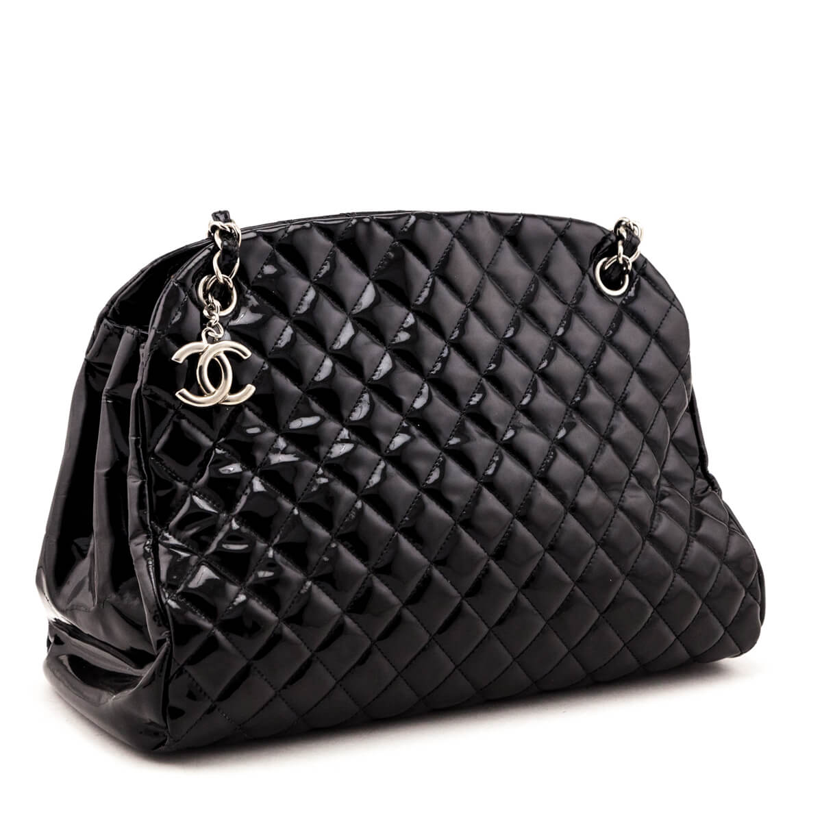 Chanel Black Patent Quilted Large Just Mademoiselle Bowling Bag