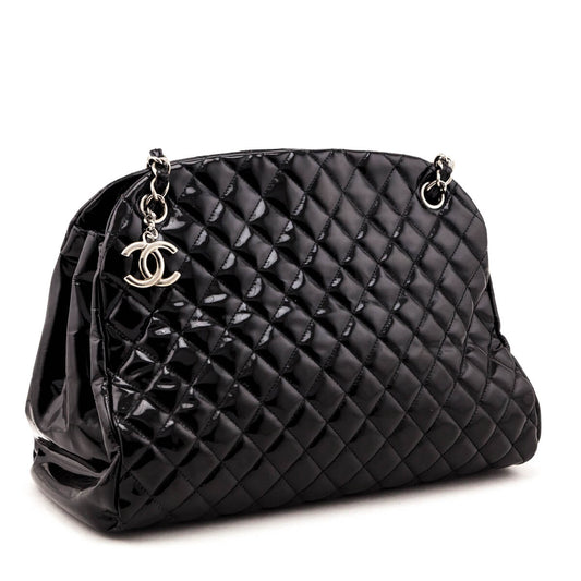 Chanel Black Patent Quilted Large Just Mademoiselle Bowling Bag