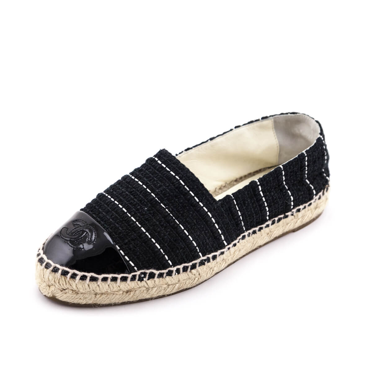 Chanel Black Tweed CC Cap Toe Espadrilles Size US 6 | EU 36