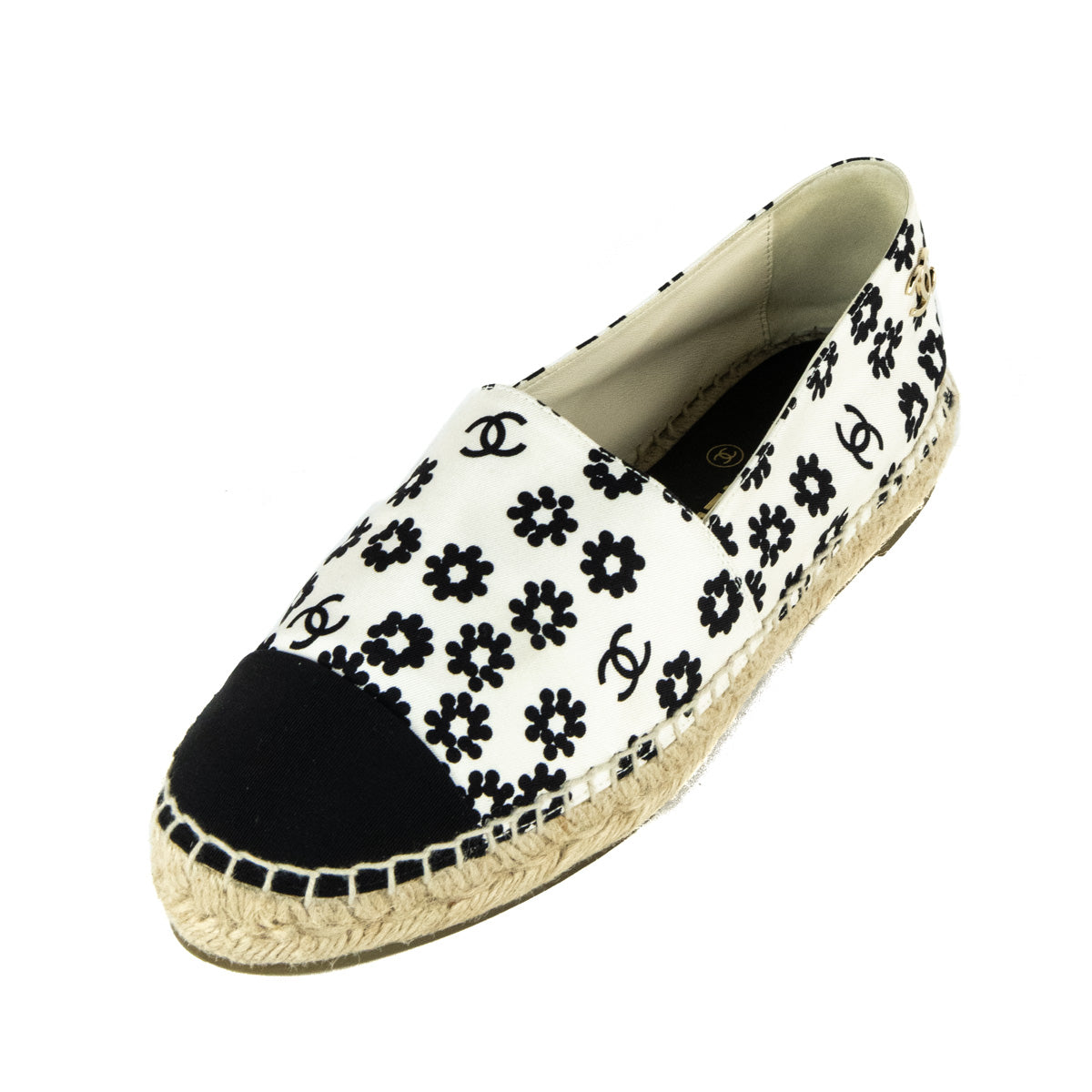 Chanel Black & White Camellia CC Espadrilles Size US 10 | EU 40