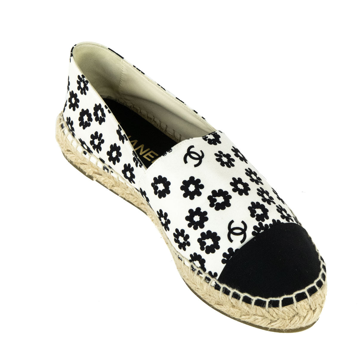 Chanel Black & White Camellia CC Espadrilles Size US 10 | EU 40