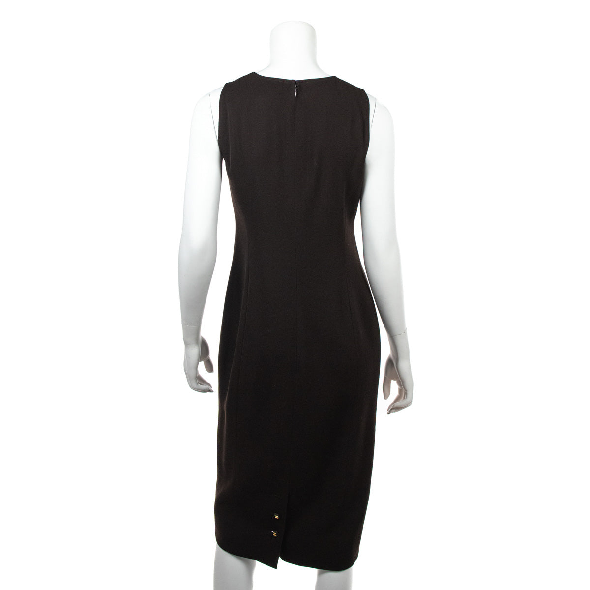 Chanel Brown Wool Crepe Sleeveless Dress Size S