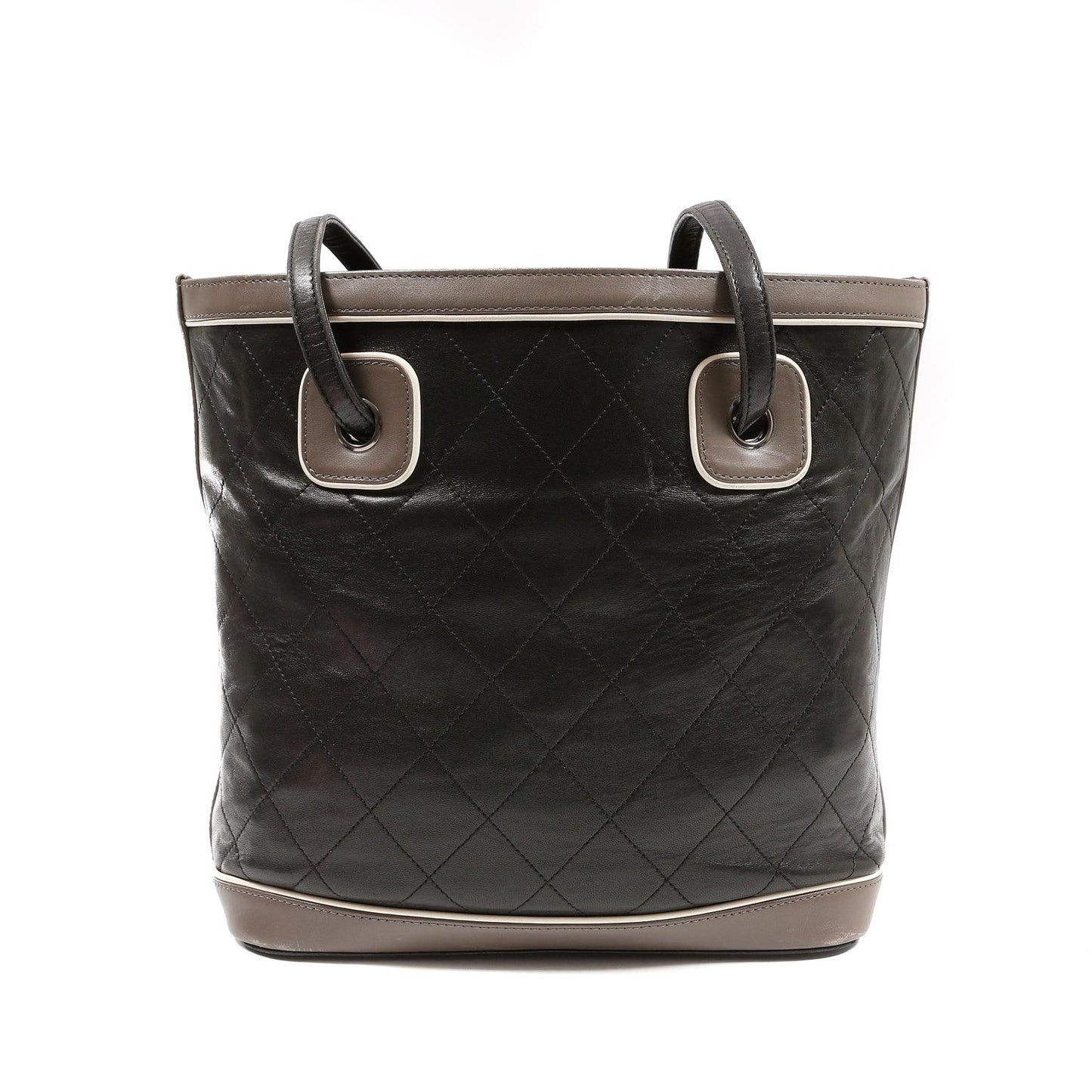 Chanel Black and Grey Quilted Leather Bucket Tote