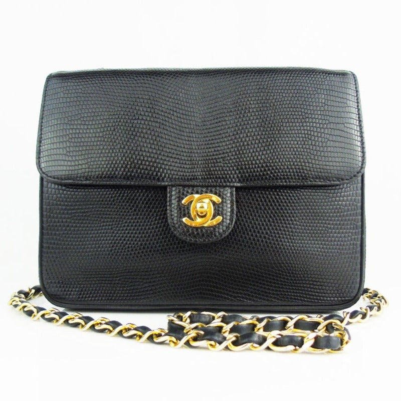 CHANEL black lizard exotic leather flap bag - vintage