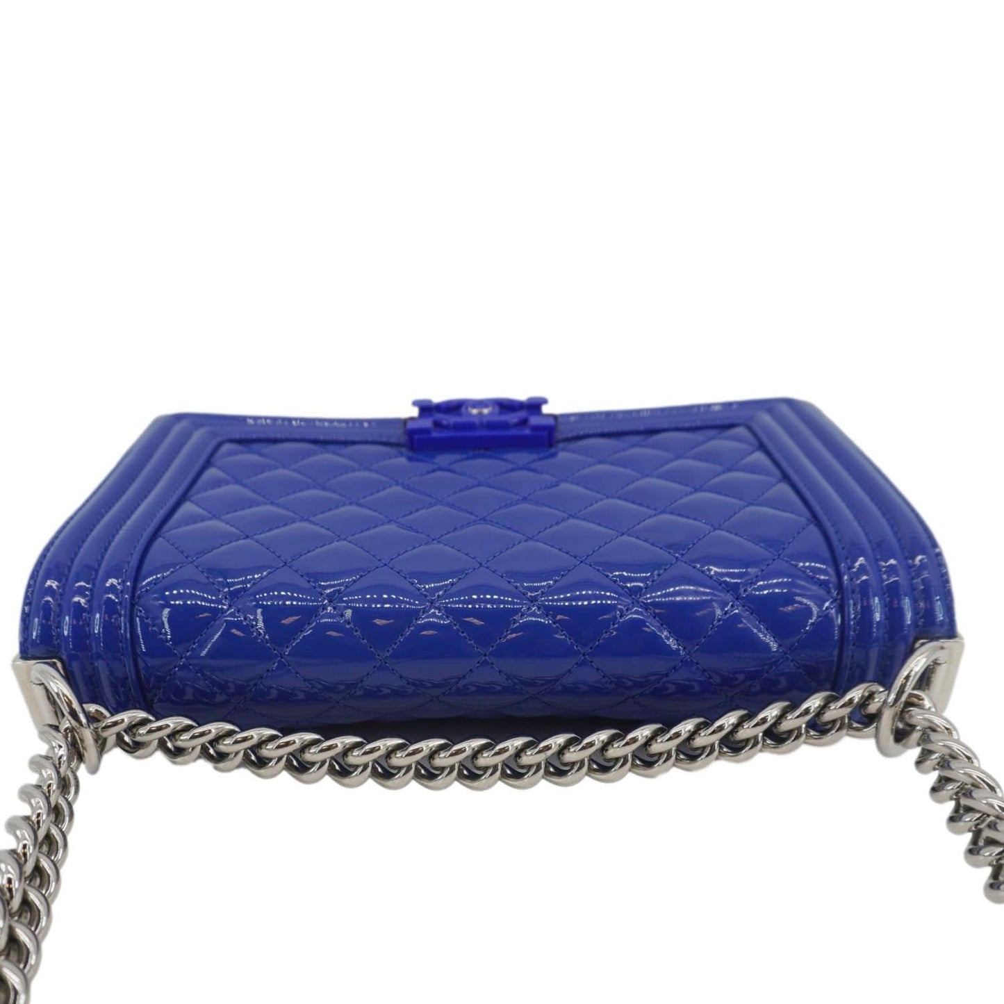CHANEL Boy Flap Medium Plexiglass Patent Leather Crossbody Bag Blue