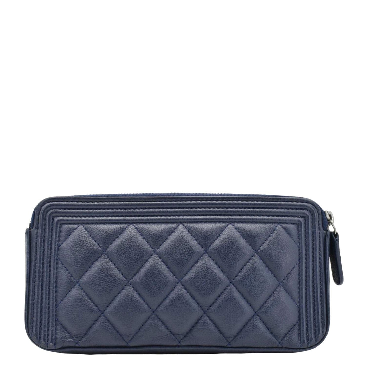 CHANEL Boy Double Zip Wallet on Chain Leather Crossbody Bag Navy Blue