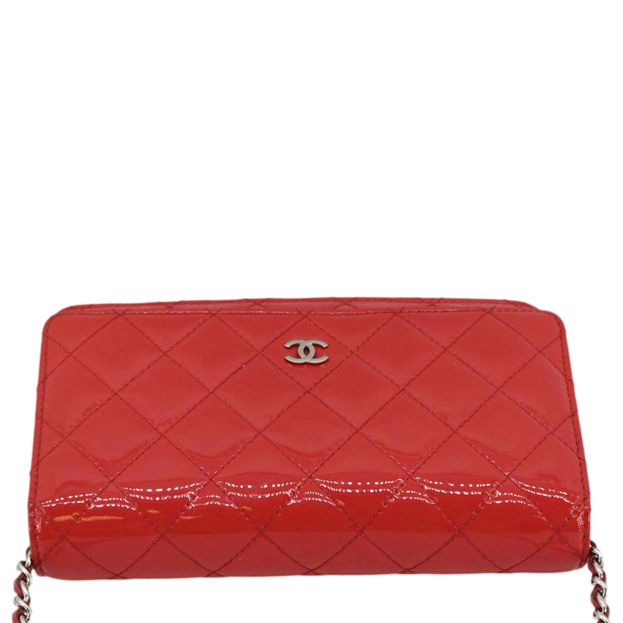 CHANEL WOC Quilted Patent Leather Crossbody Bag Red