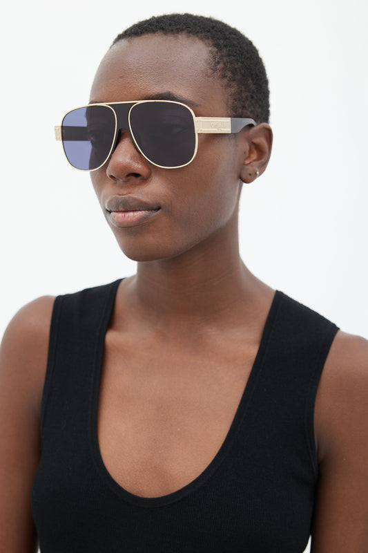 Black & Gold DiorSignature A3U TF056 Aviator Sunglasses