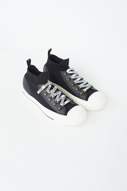 Black Knit & Leather Walk'N'Dior High-Top Sneaker