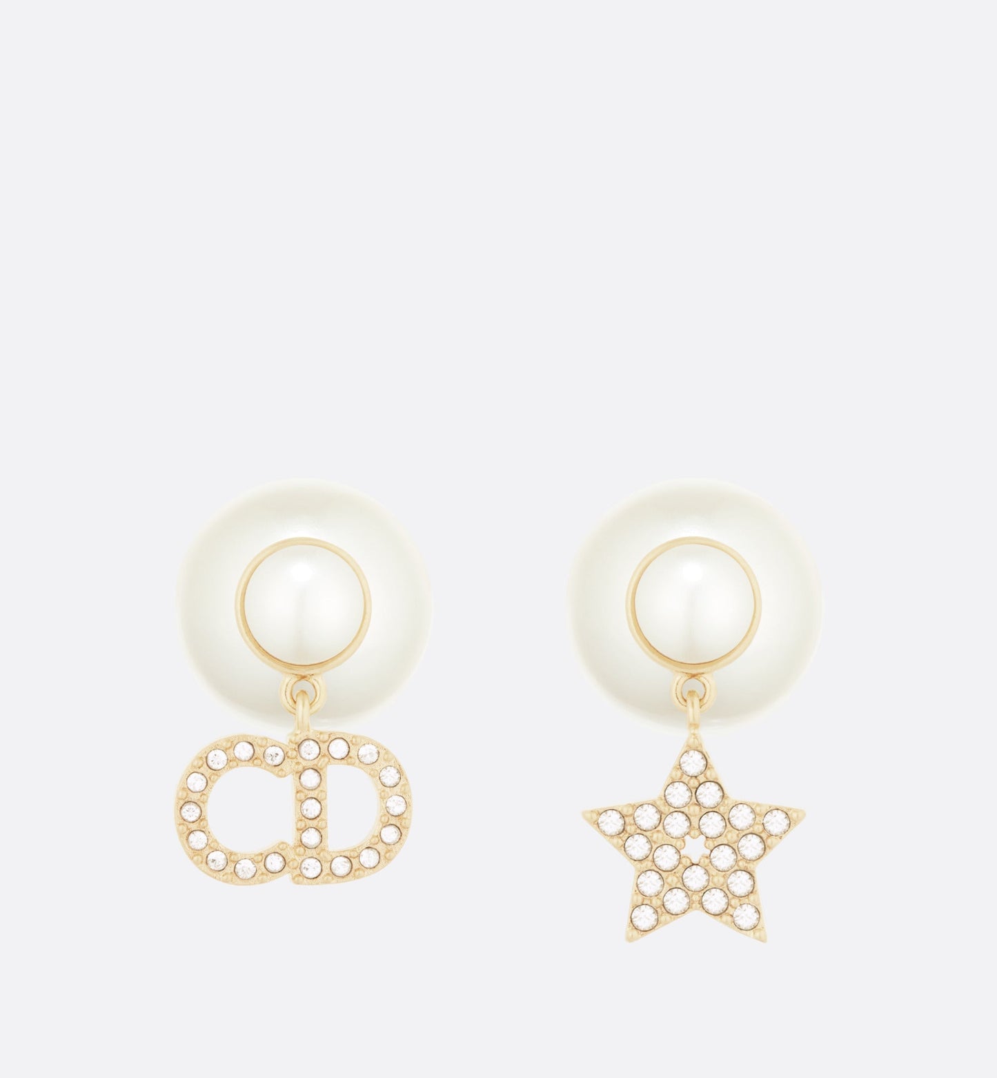 Dior Tribales Earrings • Gold-Finish Metal with White Resin Pearls and Silver-Tone Crystals