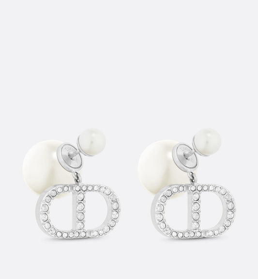 Dior Tribales Earrings • Silver-Finish Metal with White Resin Pearls and Silver-Tone Crystals