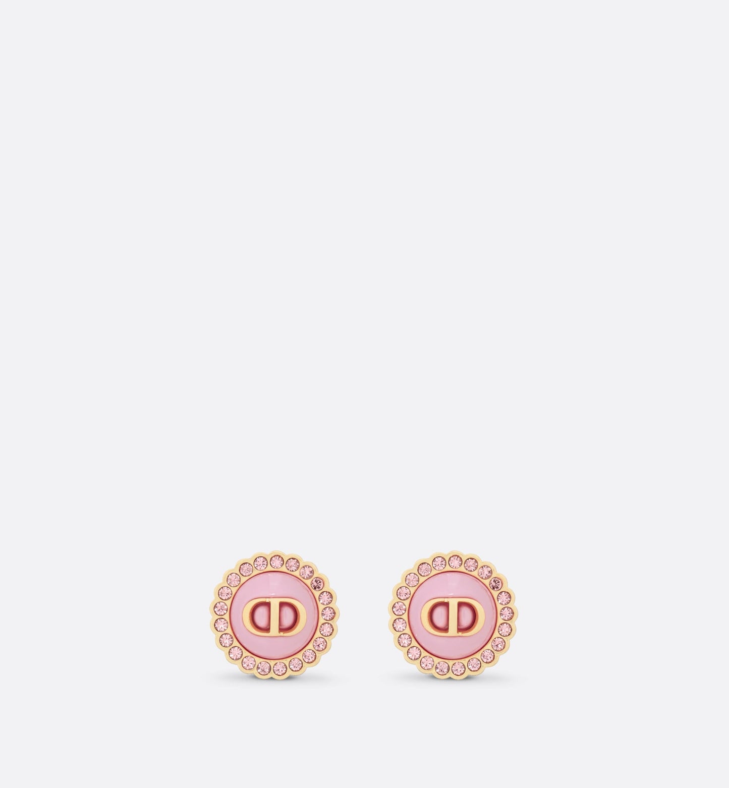 Petit CD Stud Earrings • Gold-Finish Metal, Pink Crystals and Light Pink Glass