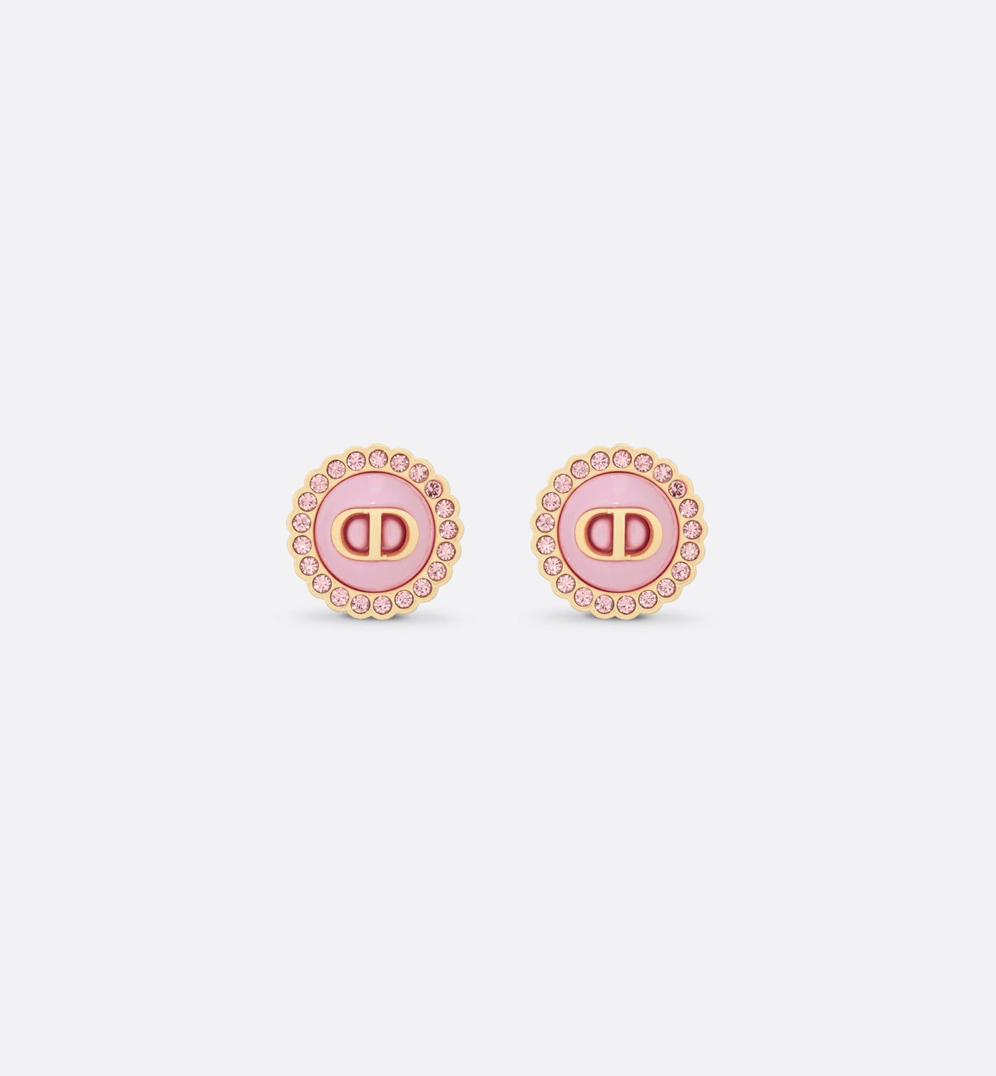 Petit CD Stud Earrings • Gold-Finish Metal, Pink Crystals and Light Pink Glass
