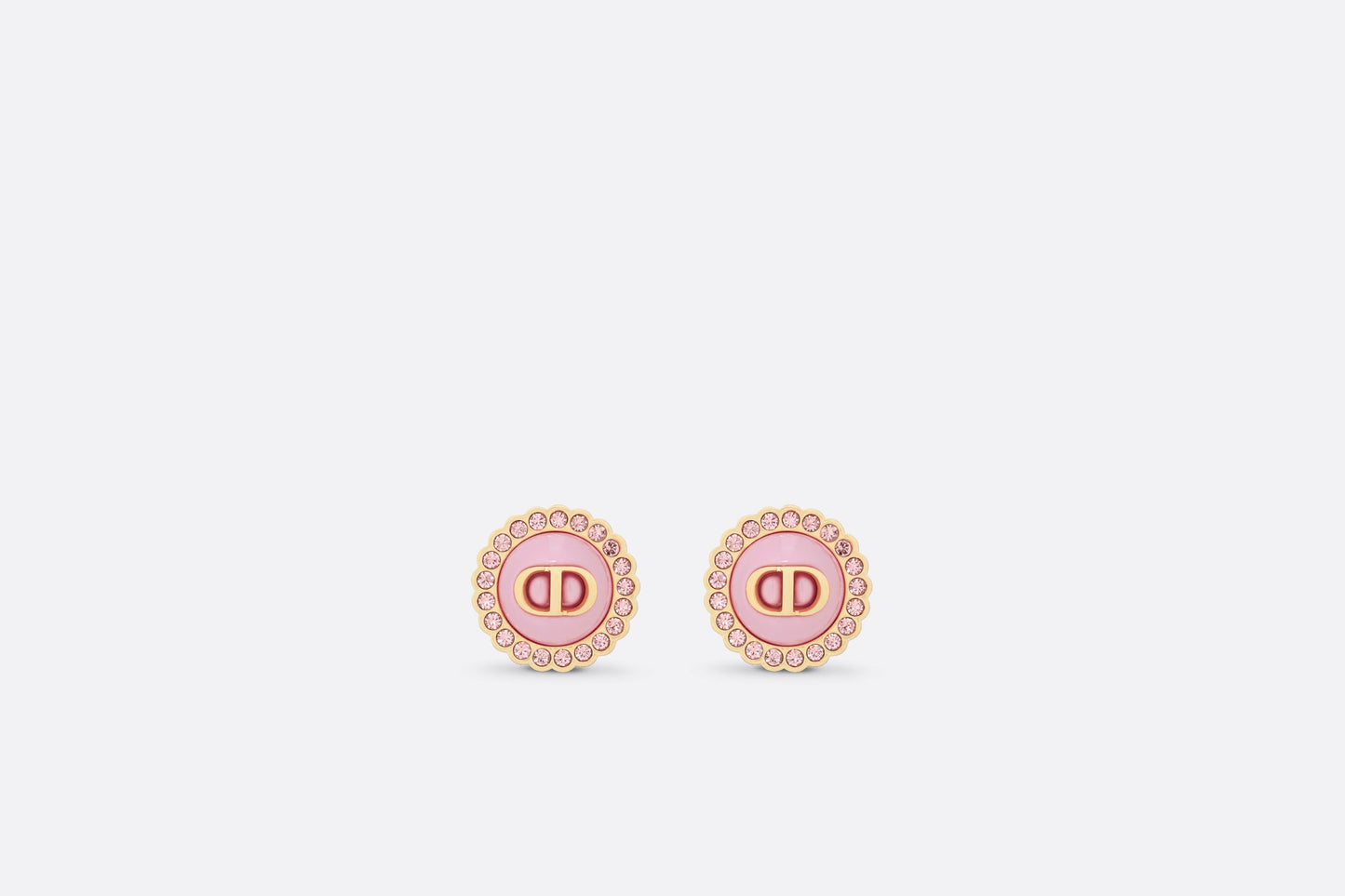 Petit CD Stud Earrings • Gold-Finish Metal, Pink Crystals and Light Pink Glass