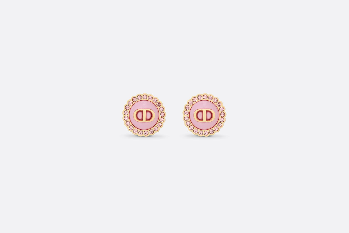 Petit CD Stud Earrings • Gold-Finish Metal, Pink Crystals and Light Pink Glass