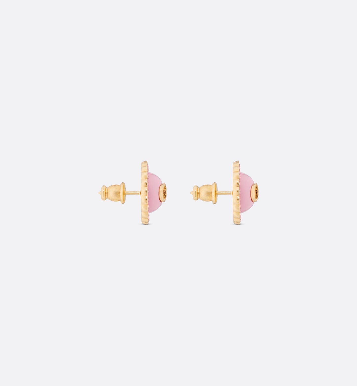 Petit CD Stud Earrings • Gold-Finish Metal, Pink Crystals and Light Pink Glass