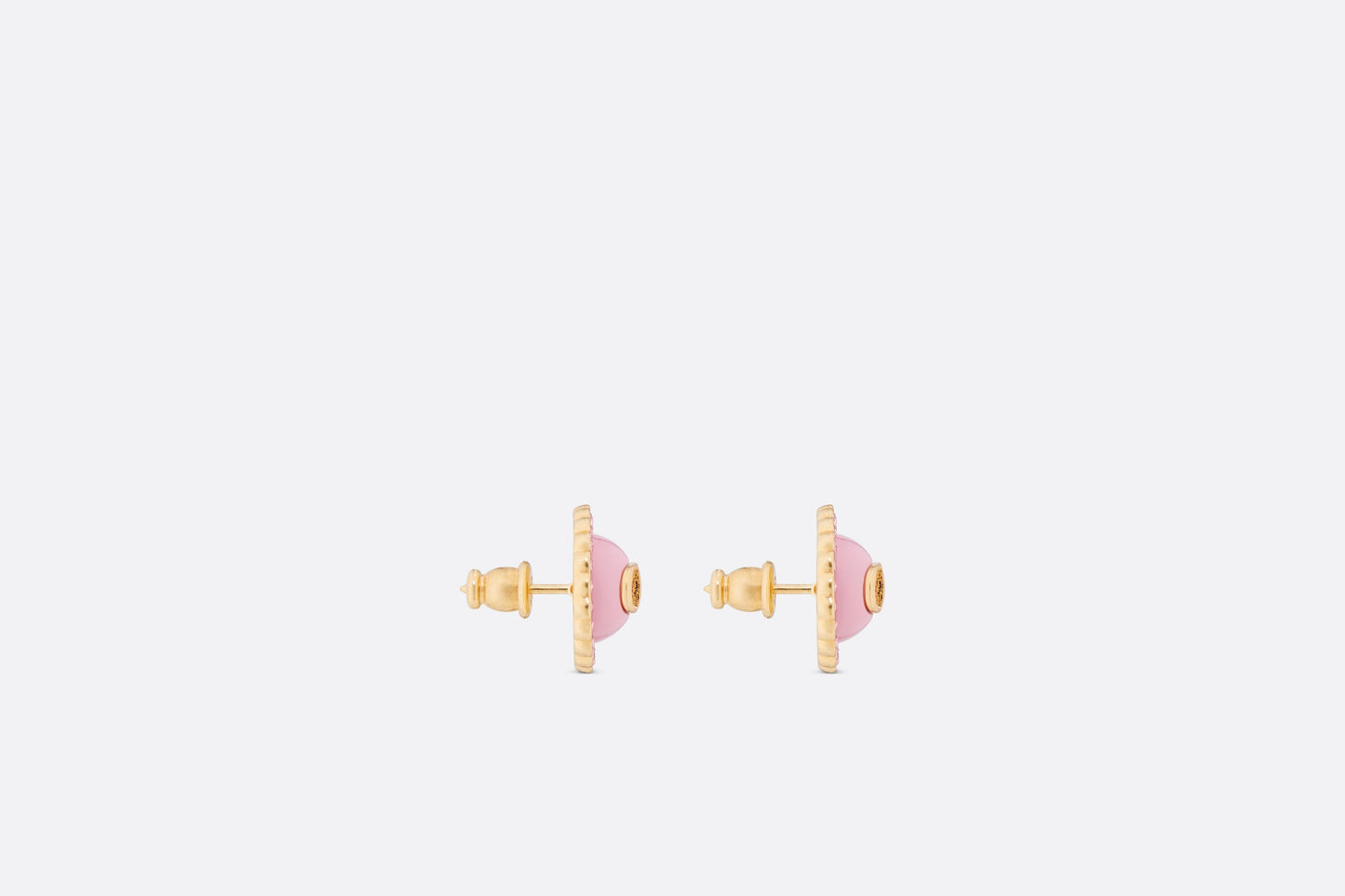 Petit CD Stud Earrings • Gold-Finish Metal, Pink Crystals and Light Pink Glass