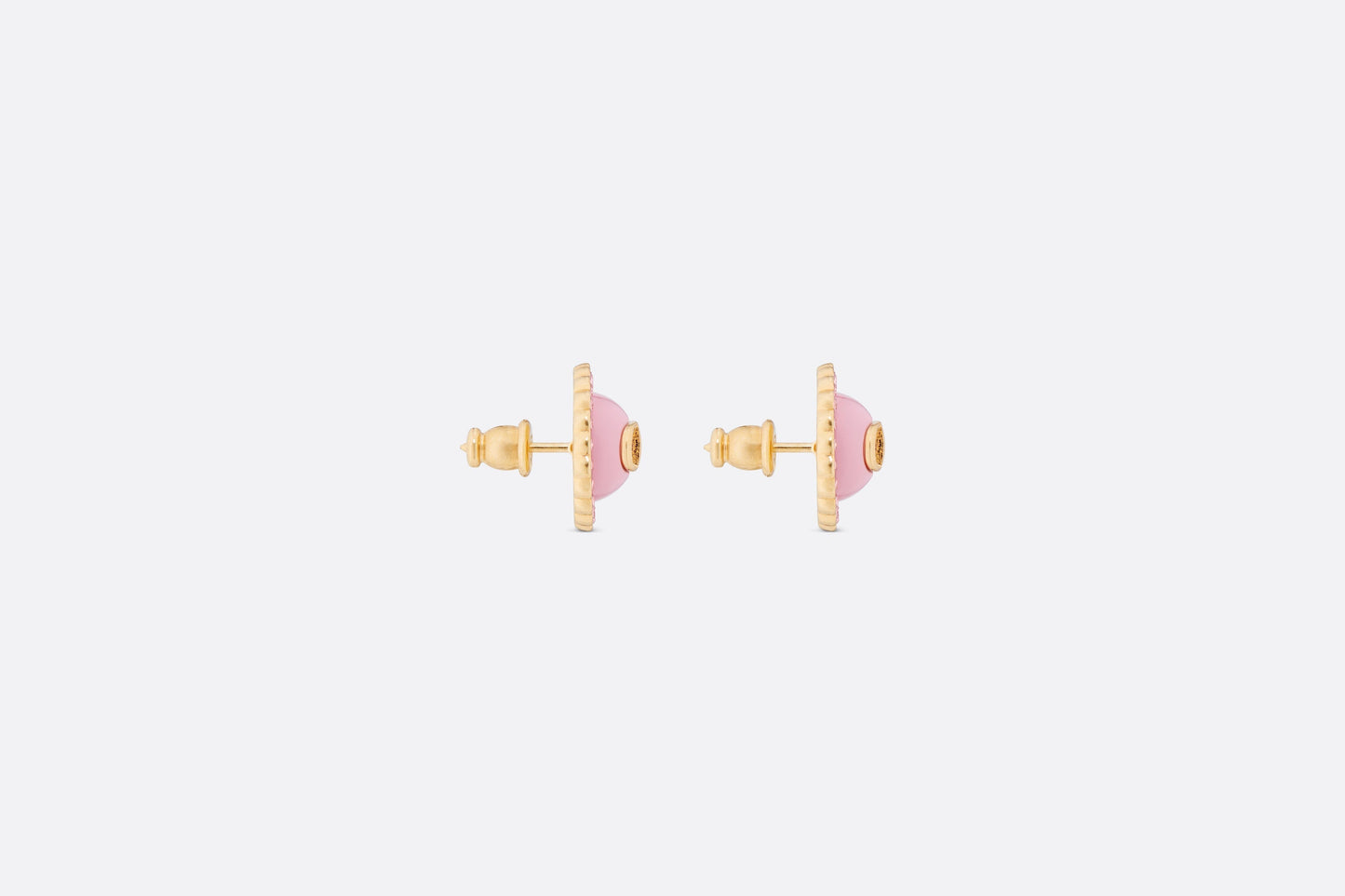 Petit CD Stud Earrings • Gold-Finish Metal, Pink Crystals and Light Pink Glass