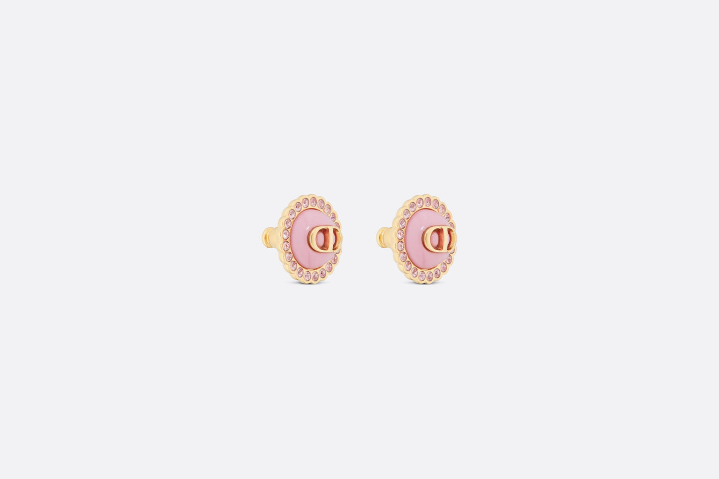 Petit CD Stud Earrings • Gold-Finish Metal, Pink Crystals and Light Pink Glass