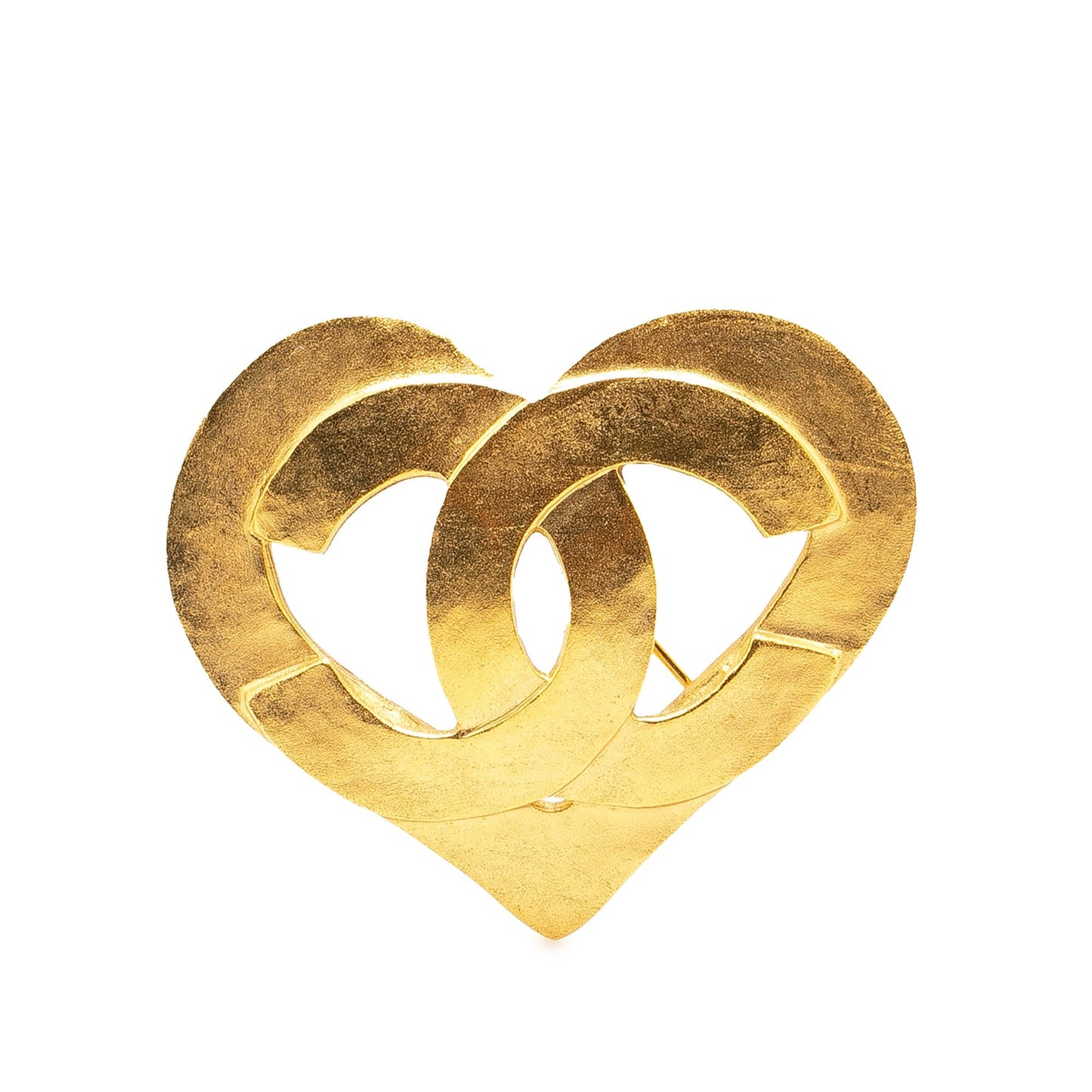 Gold Chanel Gold Plated CC Heart Brooch