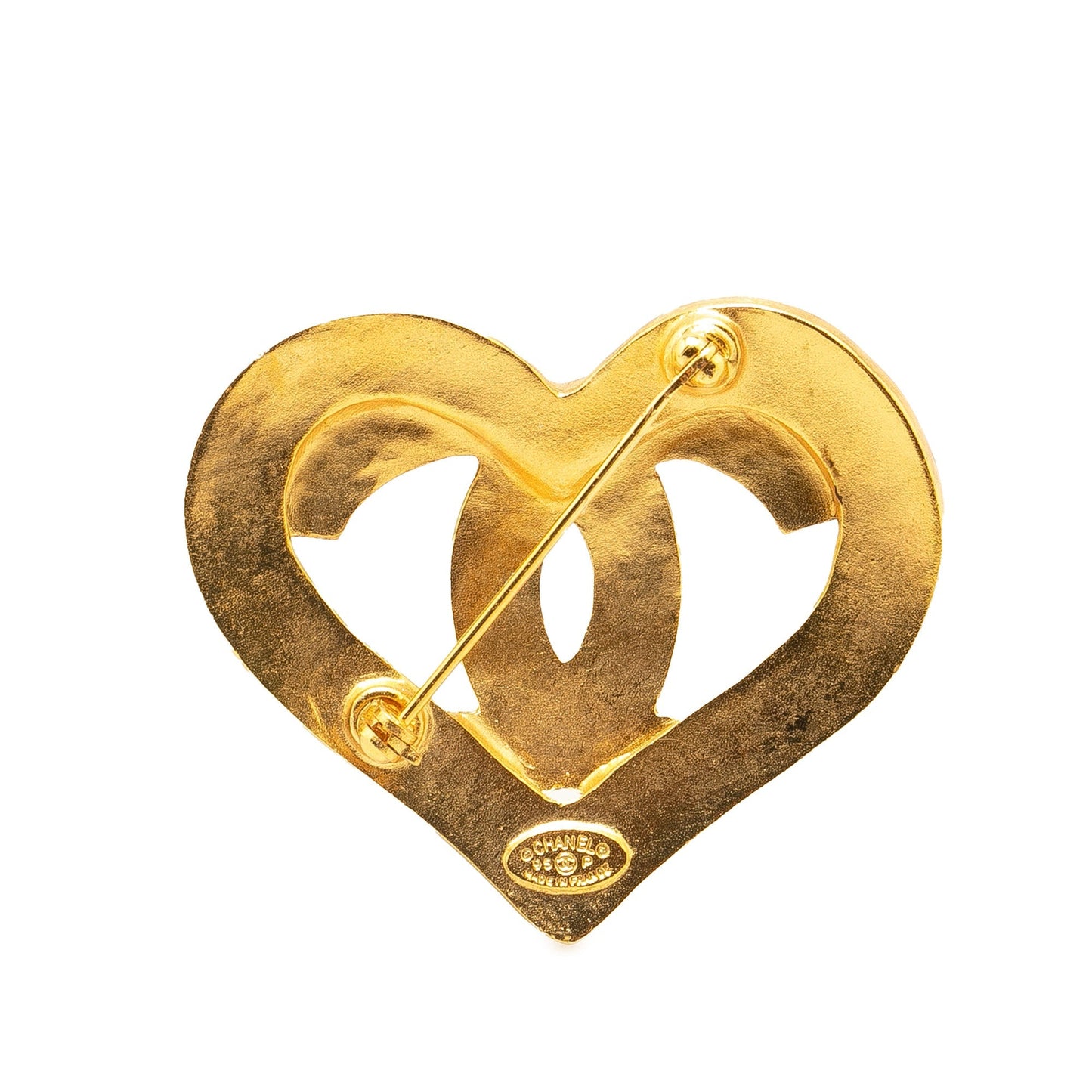 Gold Chanel Gold Plated CC Heart Brooch