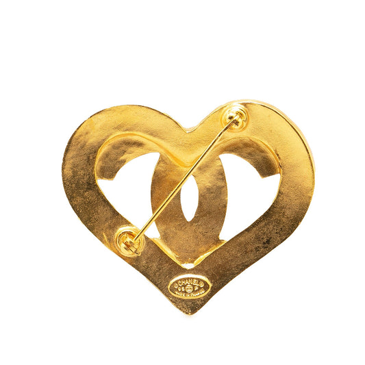Gold Chanel Gold Plated CC Heart Brooch