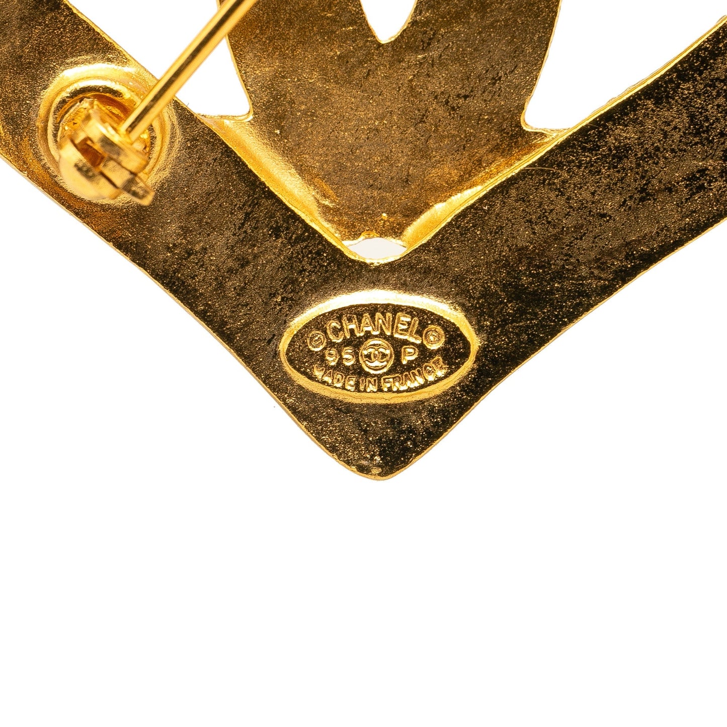 Gold Chanel Gold Plated CC Heart Brooch