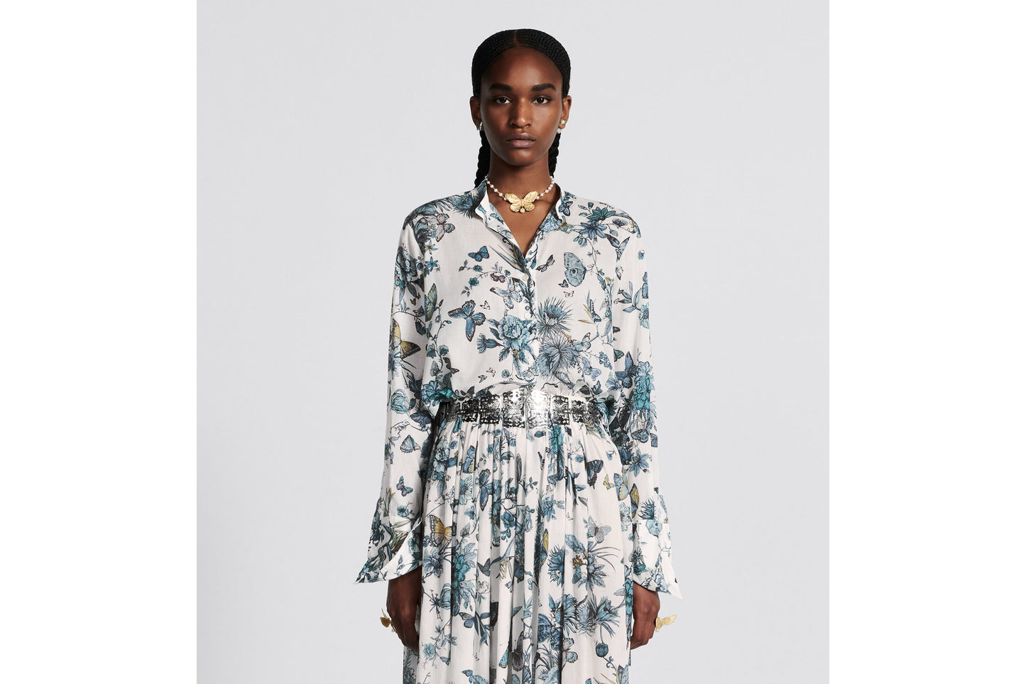 Blouse • White and Pastel Midnight Blue Cotton Voile with Toile de Jouy Mexico Motif