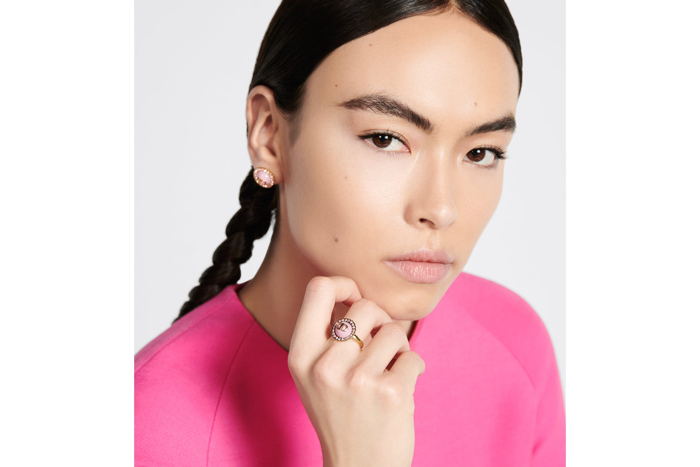 Petit CD Ring • Gold-Finish Metal, Pink Crystals and Light Pink Glass