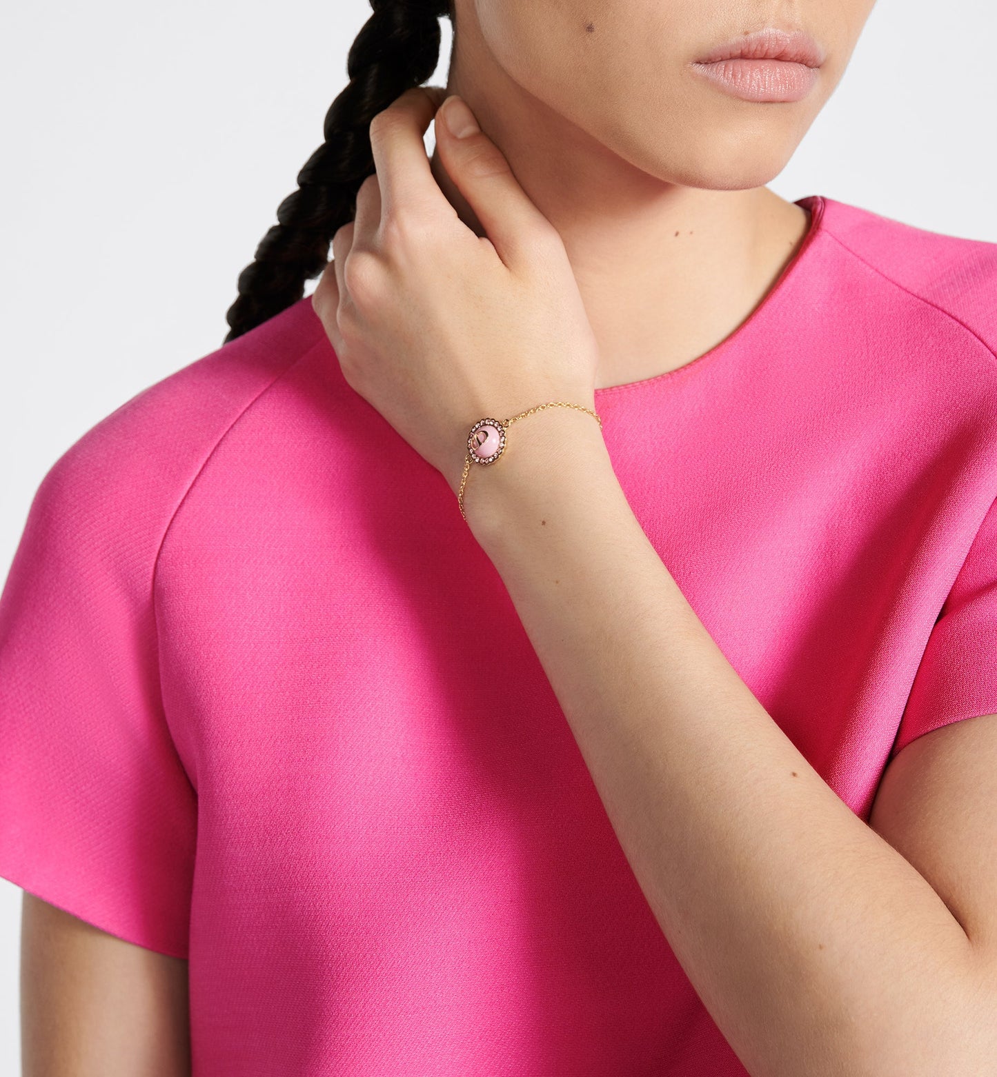 Petit CD Bracelet • Gold-Finish Metal, Pink Crystals and Light Pink Glass