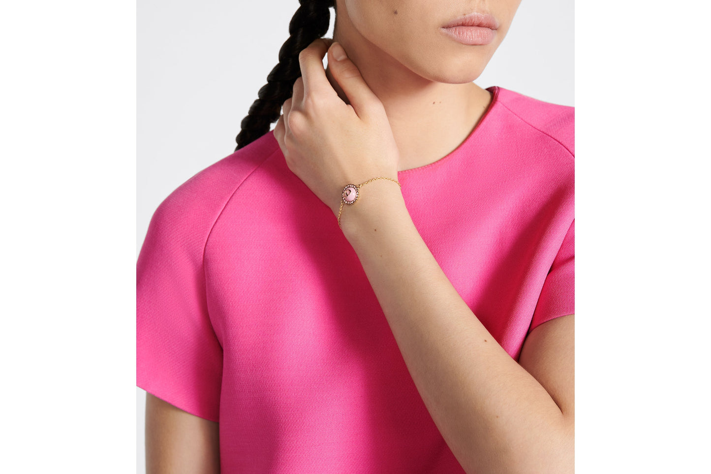 Petit CD Bracelet • Gold-Finish Metal, Pink Crystals and Light Pink Glass