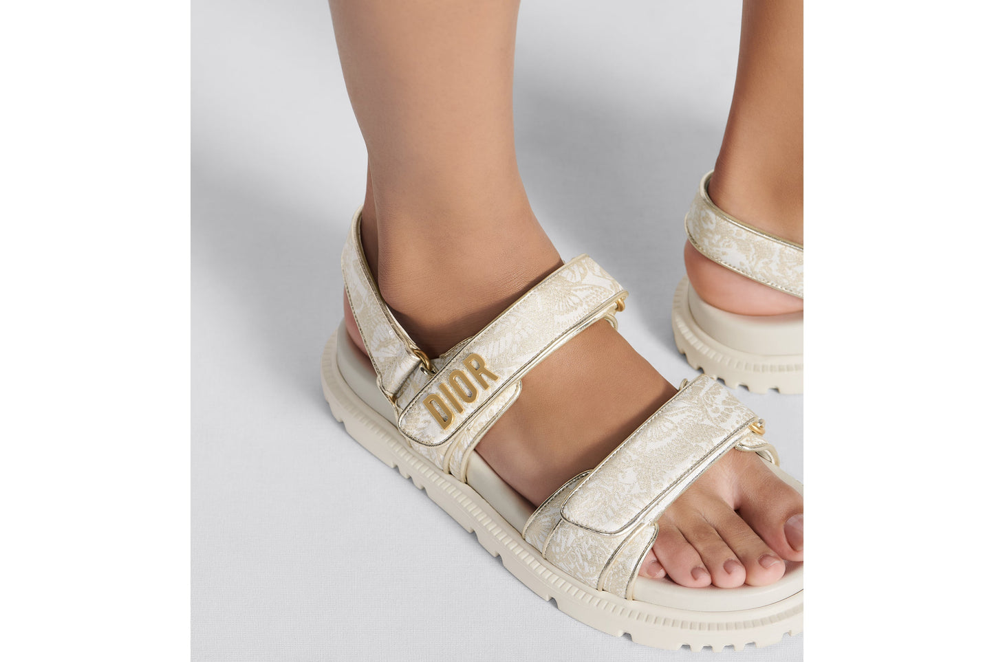 Dioract Sandal • Technical Fabric with Gold-Tone Allover Butterfly Print