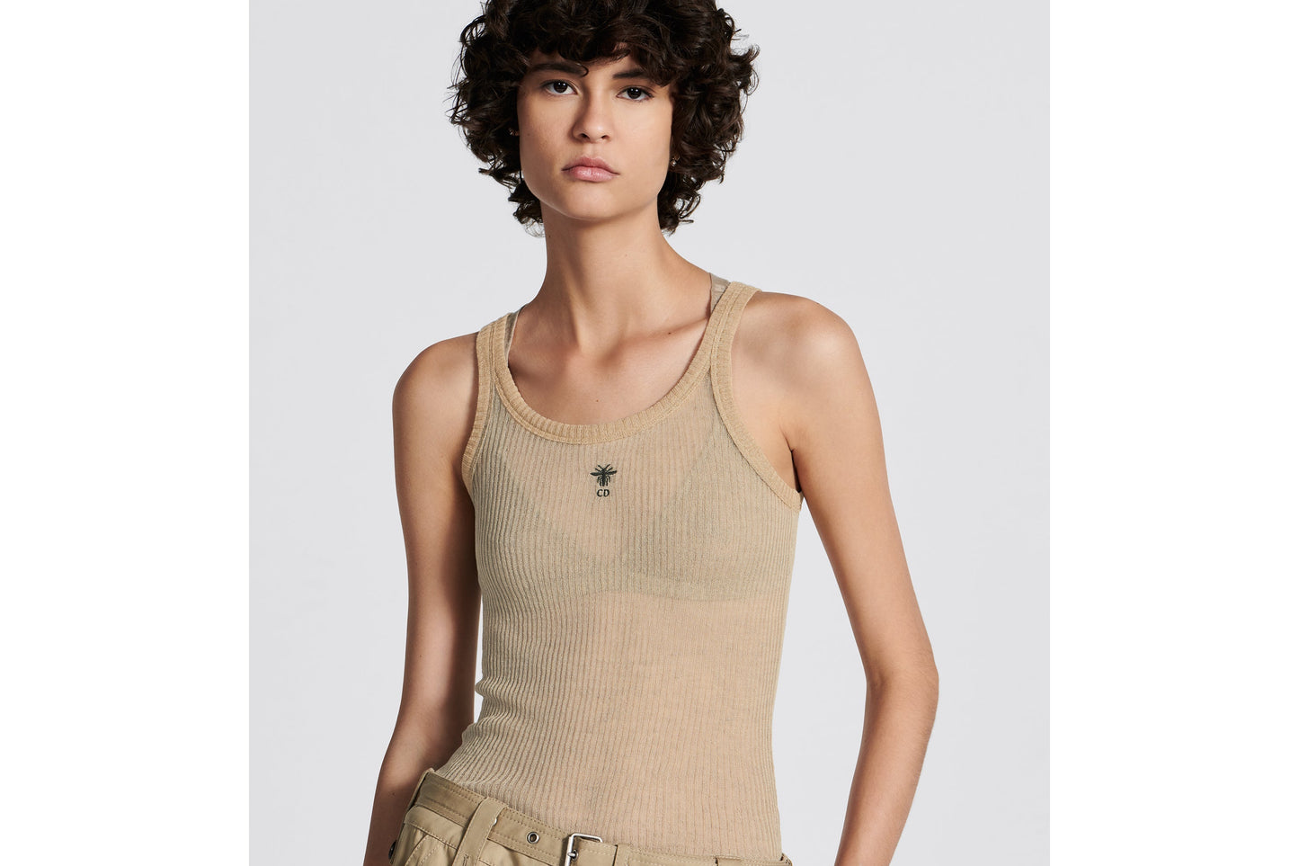 Tank Top • Beige Technical Linen Ribbed Knit