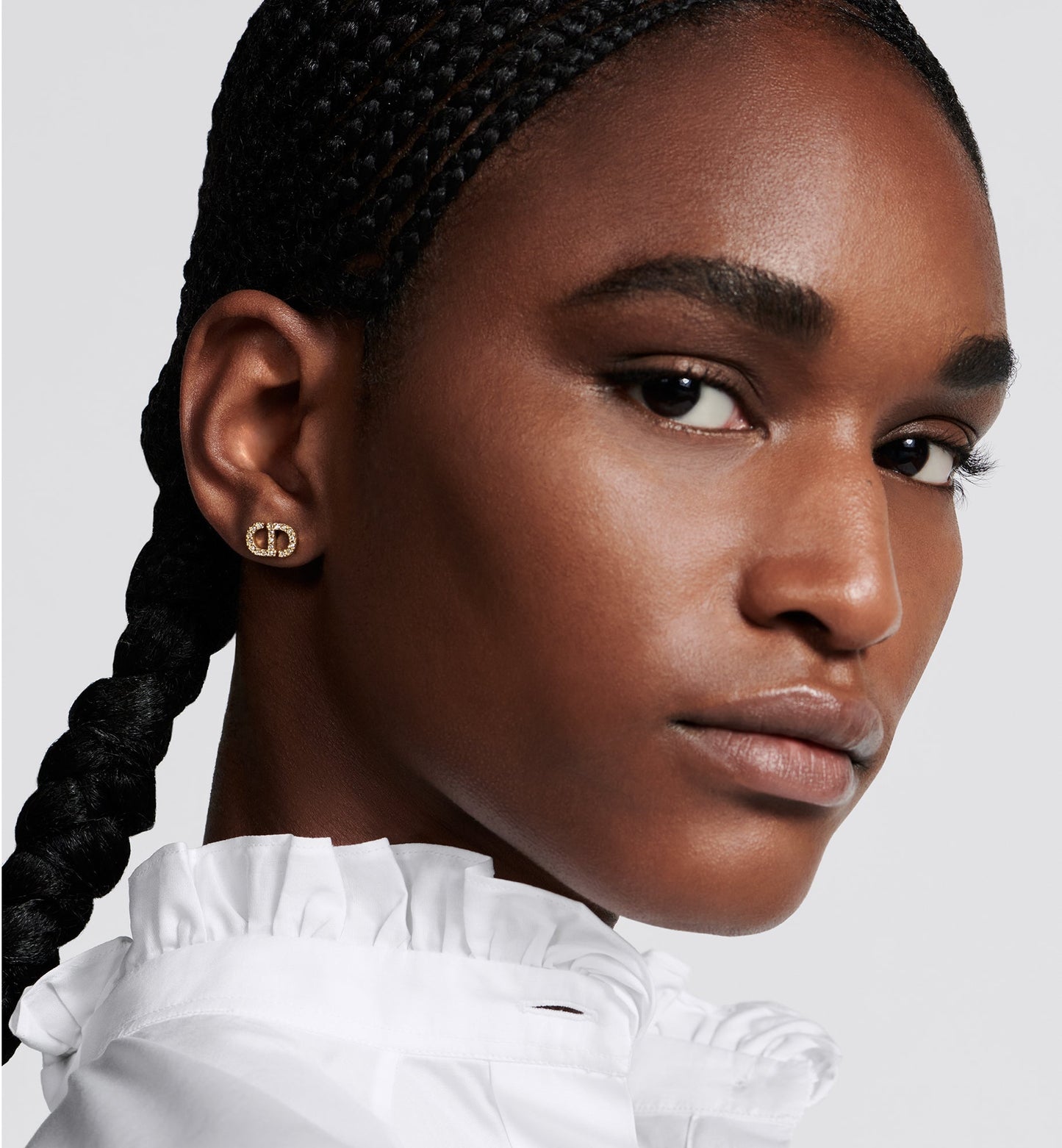 Petit CD Mini Stud Earrings • Gold-Finish Metal and Silver-Tone Crystals