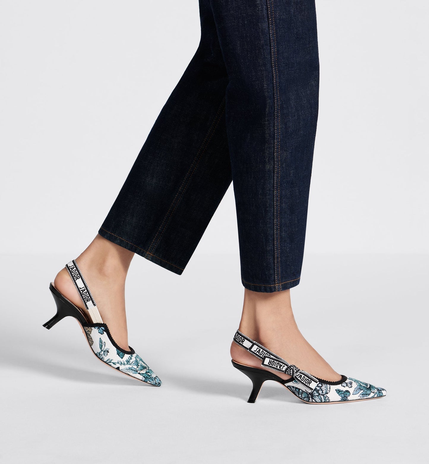 J'Adior Slingback Pump • Pastel Midnight Blue Multicolor Embroidered Cotton with Toile de Jouy Mexico Motif